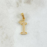 Dije Letra I Corona 1.15gr / 2.5cm / Circones Blancos Oro Amarillo 18K