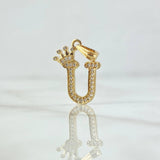 Dije Letra U Corona 1.25gr / 2.5cm / Circones Blancos Oro Amarillo 18K