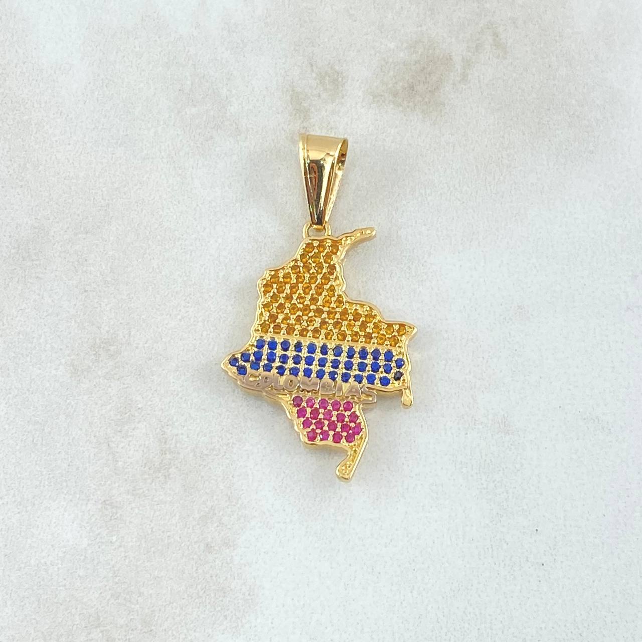 Dije Mapa Colombia 3.4gr / 3.5cm / Circones Amarillos Azules Rojos Oro Amarillo 18K ©