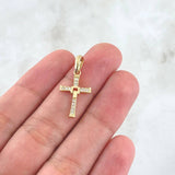 Dije Cruz Movil 1.1gr / 2.5cm / Circones Blancos Oro Amarillo 18K