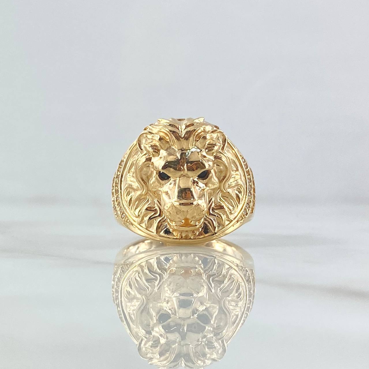 Anillo León 16.1gr / T10 1/2 / Relieve Circones Blancos Negros Oro Amarillo 18K