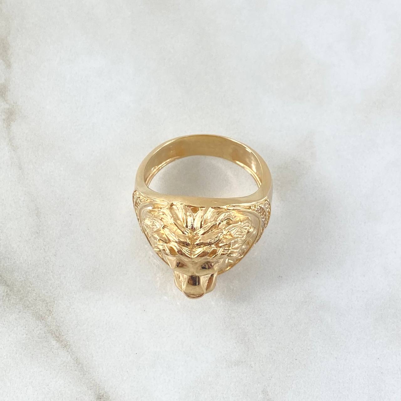 Anillo León 16.1gr / T10 1/2 / Relieve Circones Blancos Negros Oro Amarillo 18K