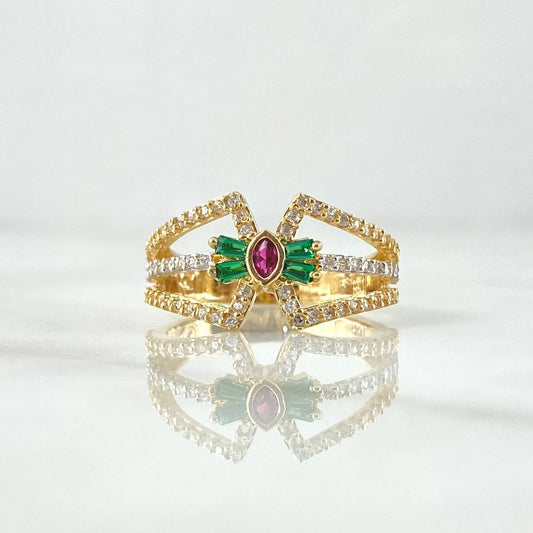 Anillo Moño Lemniscata Recta 3.7gr / T6 1/2 / Circones Blancos Verdes Fucsia Oro Amarillo 18K