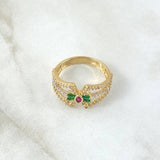 Anillo Moño Lemniscata Recta 3.7gr / T6 1/2 / Circones Blancos Verdes Fucsia Oro Amarillo 18K