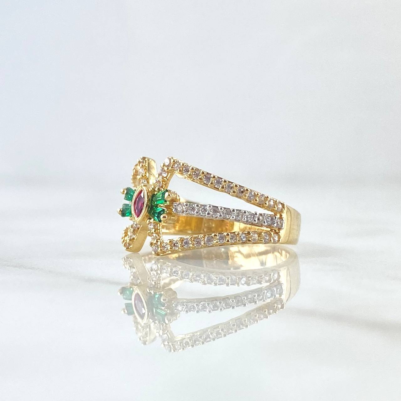 Anillo Moño Lemniscata Recta 3.7gr / T6 1/2 / Circones Blancos Verdes Fucsia Oro Amarillo 18K
