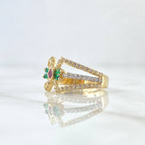 Anillo Moño Lemniscata Recta 3.7gr / T6 1/2 / Circones Blancos Verdes Fucsia Oro Amarillo 18K