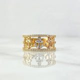 Anillo Triple Anclas 3.5gr / T7 / Circones Blancos Tres Oros 18K
