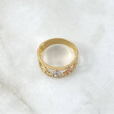 Anillo Triple Anclas 3.5gr / T7 / Circones Blancos Tres Oros 18K