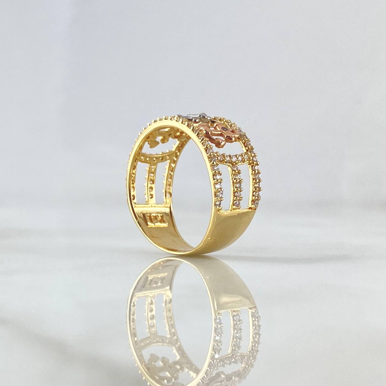 Anillo Triple Anclas 3.5gr / T7 / Circones Blancos Tres Oros 18K