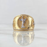 Anillo San Miguel Escudos Santos 7.35gr / T11 1/2 / Circones Blancos Oro Amarillo 18K