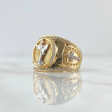 Anillo San Miguel Escudos Santos 7.35gr / T11 1/2 / Circones Blancos Oro Amarillo 18K