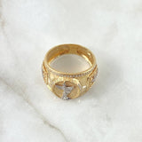 Anillo San Miguel Escudos Santos 7.35gr / T11 1/2 / Circones Blancos Oro Amarillo 18K