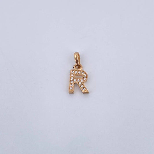Dije Letra R 0.9gr / 1.4cm / Circones Blancos Oro Amarillo 18K $