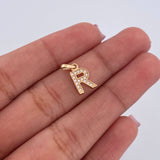 Dije Letra R 0.7gr / 1.4cm / Circones Blancos Oro Amarillo 18K $