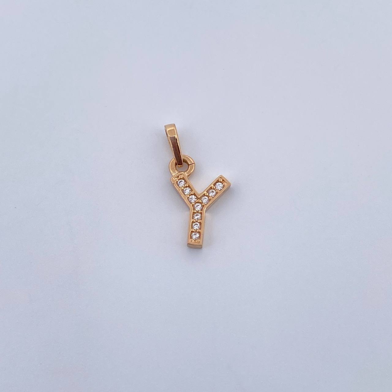 Dije Letra Y 0.5gr / 1.5cm / Circones Blancos Oro Amarillo 18K $