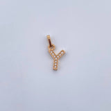 Dije Letra Y 0.5gr / 1.5cm / Circones Blancos Oro Amarillo 18K $