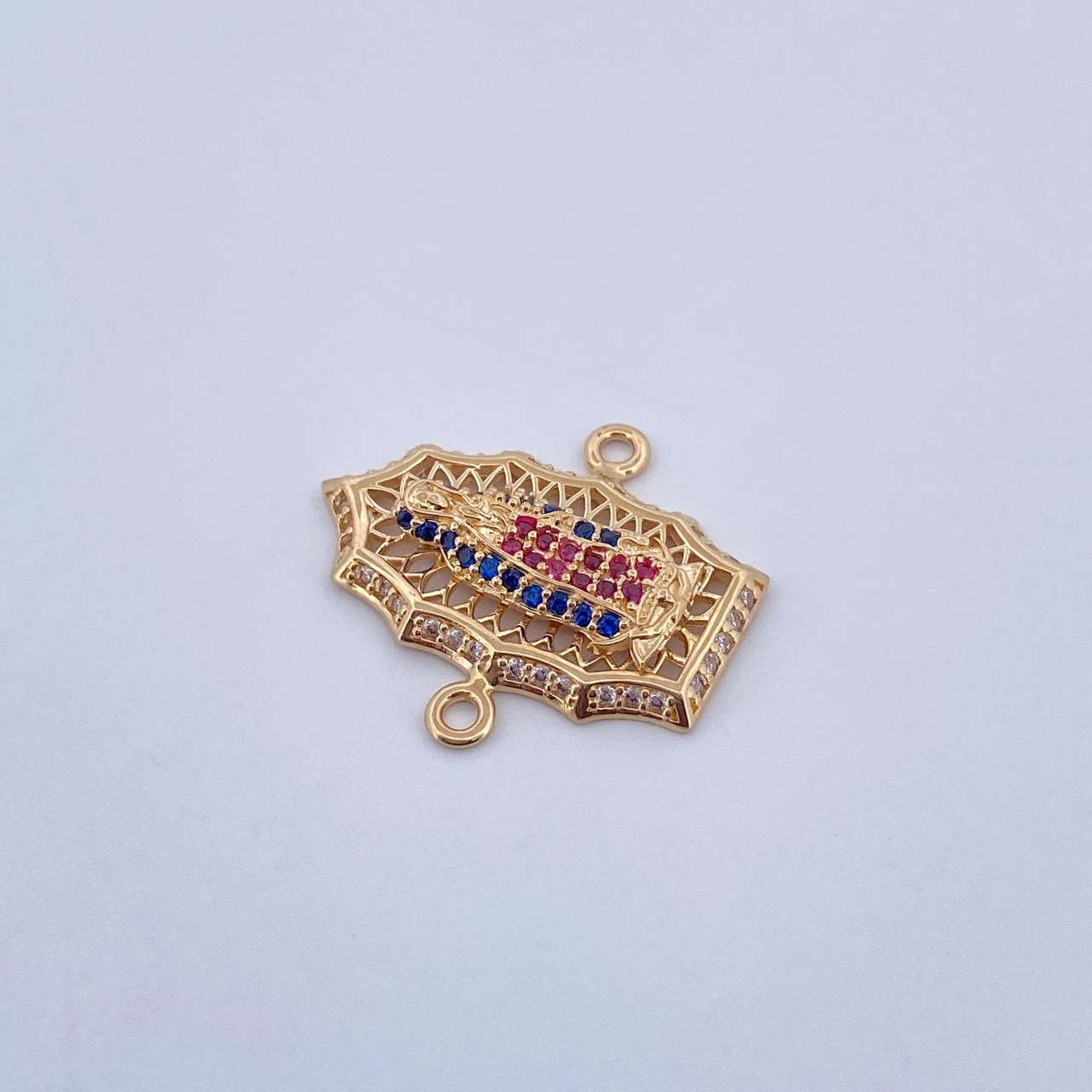 Herraje Virgen de Guadalupe 2.8gr / 2.3cm / Circones Fucsias Azules Blancos Oro Amarillo 18K $