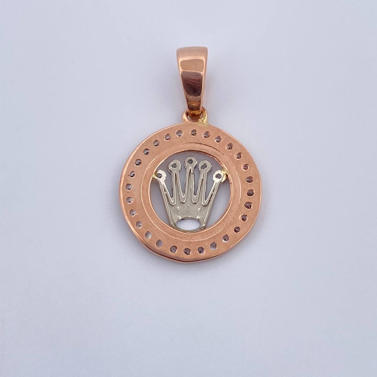 Dije Medalla Corona RX 5.05gr / 3.2cm / Circones Blancos Dos Oros Blanco Rosa 18K $