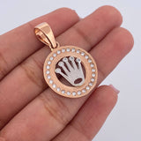 Dije Medalla Corona RX 5.05gr / 3.2cm / Circones Blancos Dos Oros Blanco Rosa 18K $