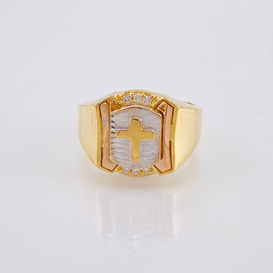 Anillo Escudo Cruz 7.75gr / T10 1/4 / Tres Oros 18K
