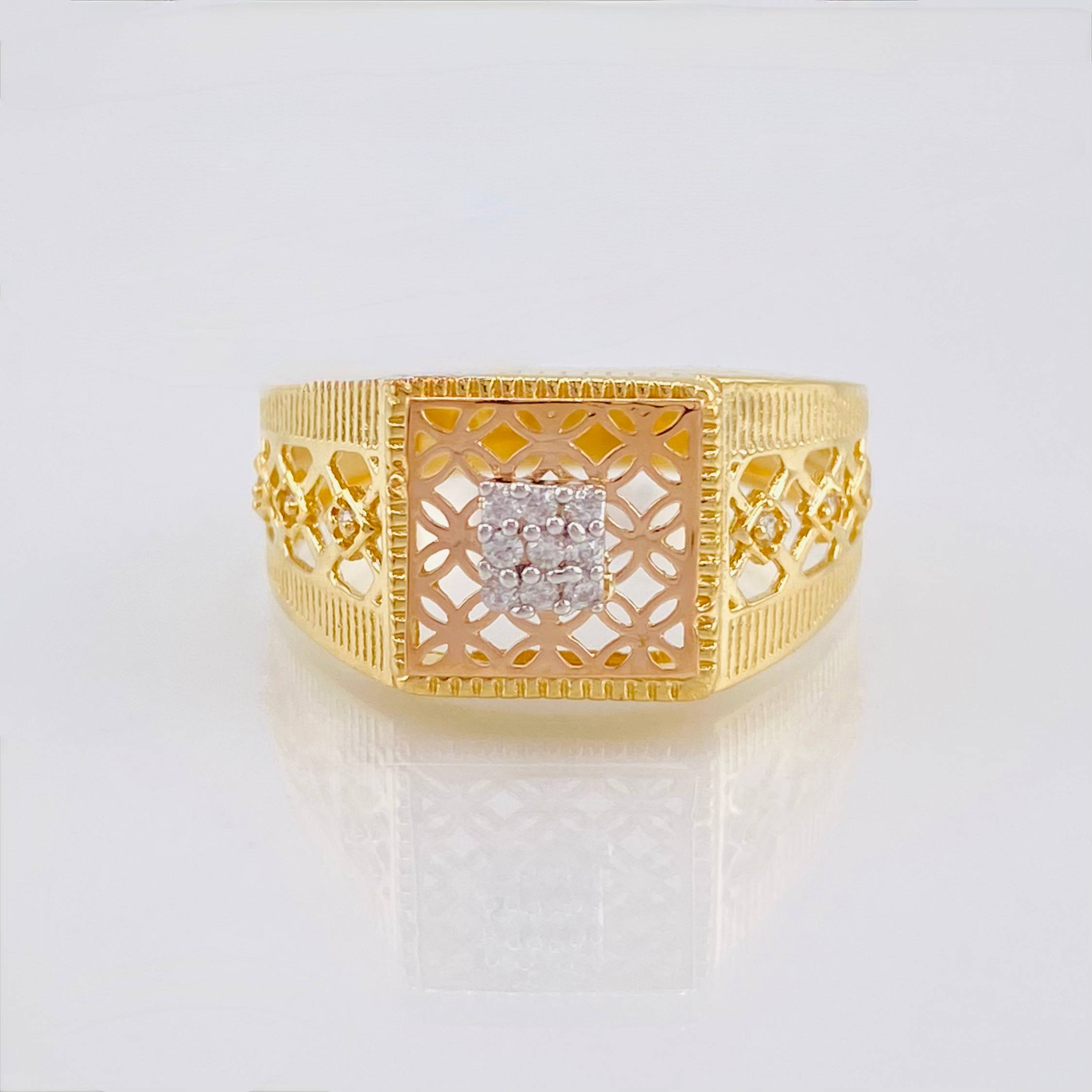 Anillo Sello Mallado 5.05gr / T10 3/4 / Tres Oros 18K