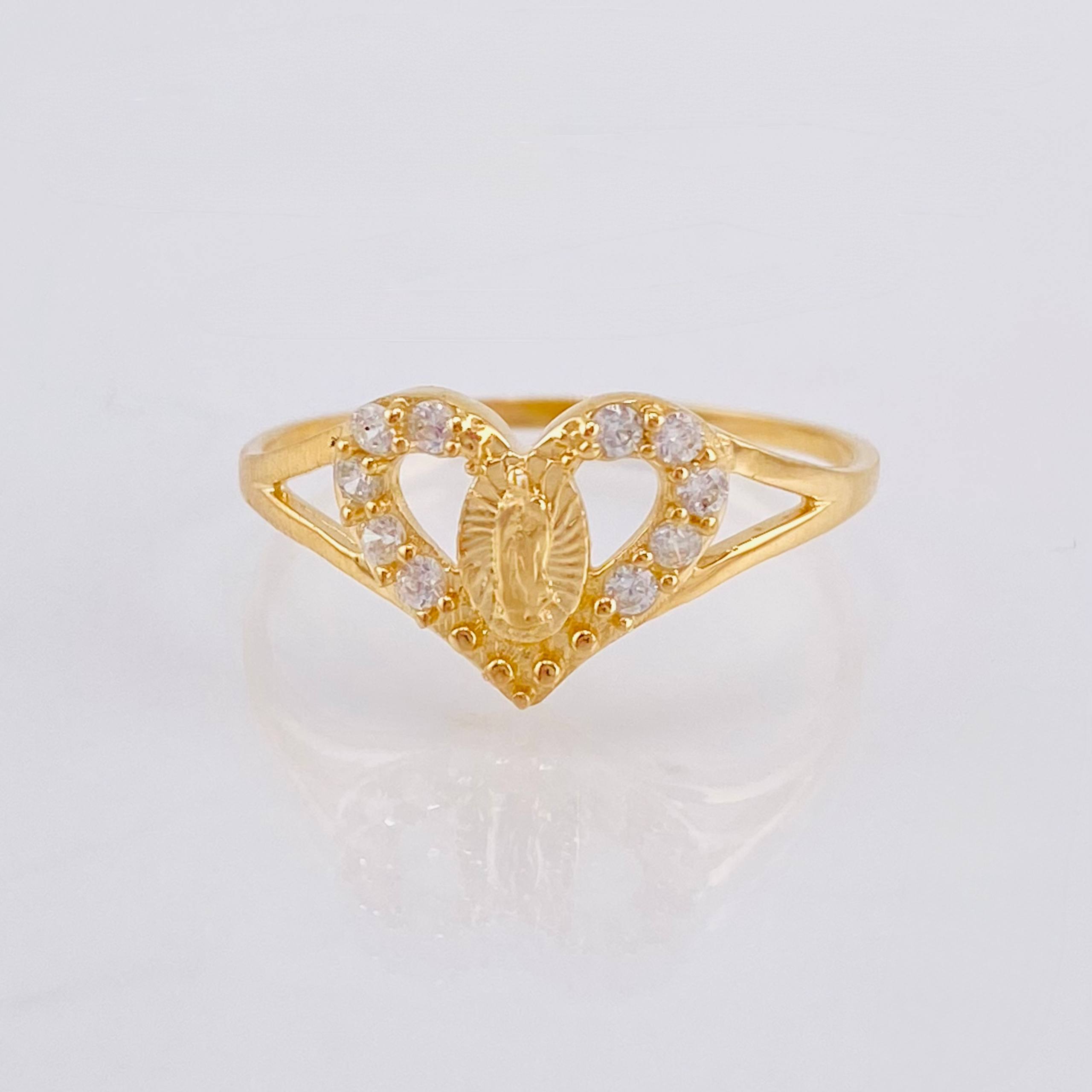 Anillo Corazón Virgen Guadalupe 1.6gr / T7 1/2 / Oro Amarillo 18K *