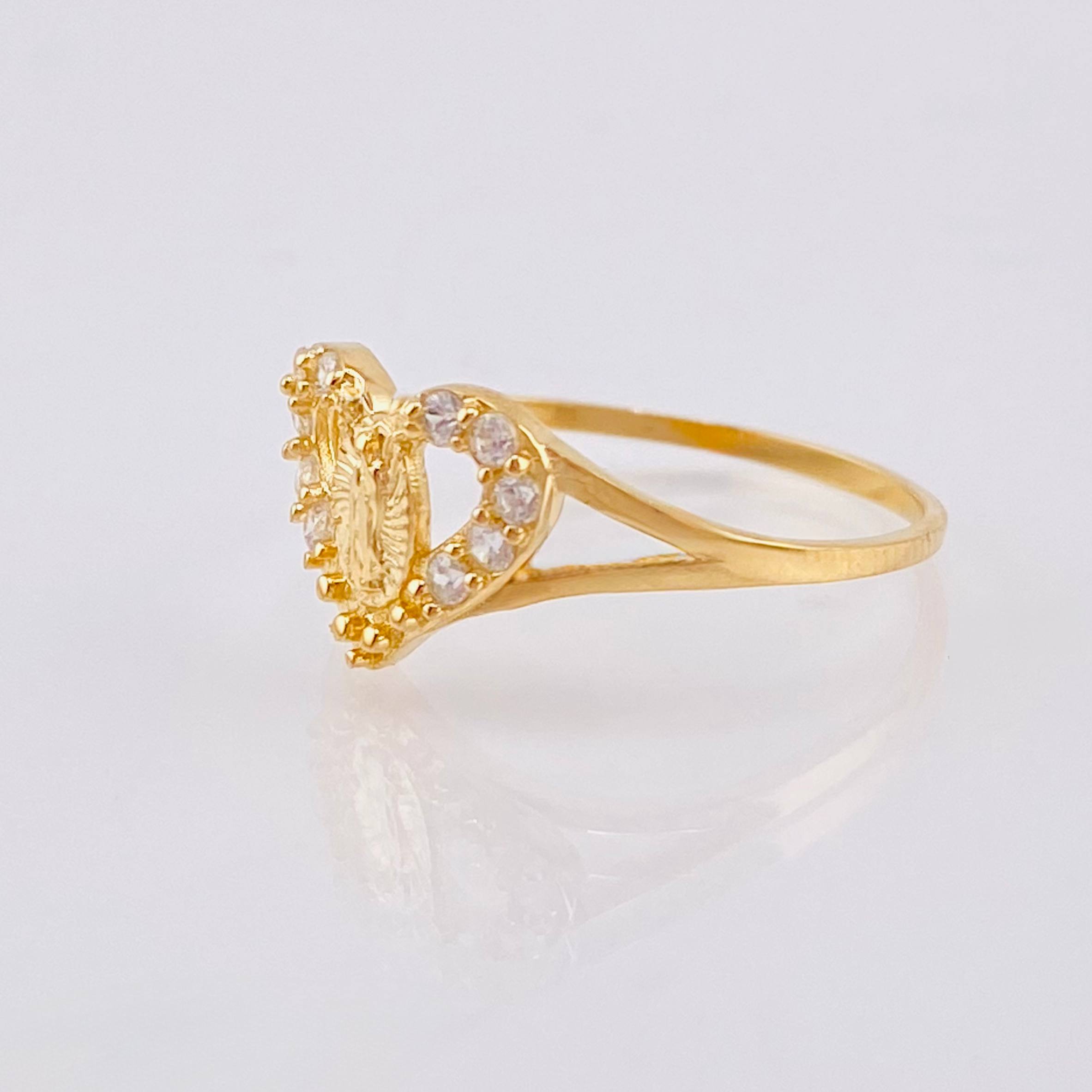 Anillo Corazón Virgen Guadalupe 1.6gr / T7 1/2 / Oro Amarillo 18K *