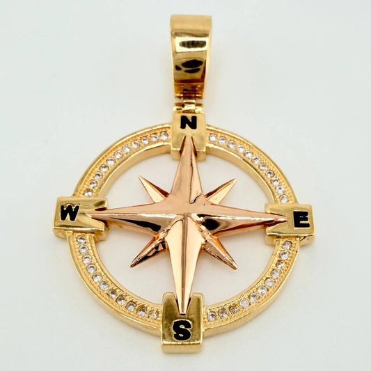Dije Brujula 7.4gr / 4cm / Dos Oros Amarillo Rosa 18K