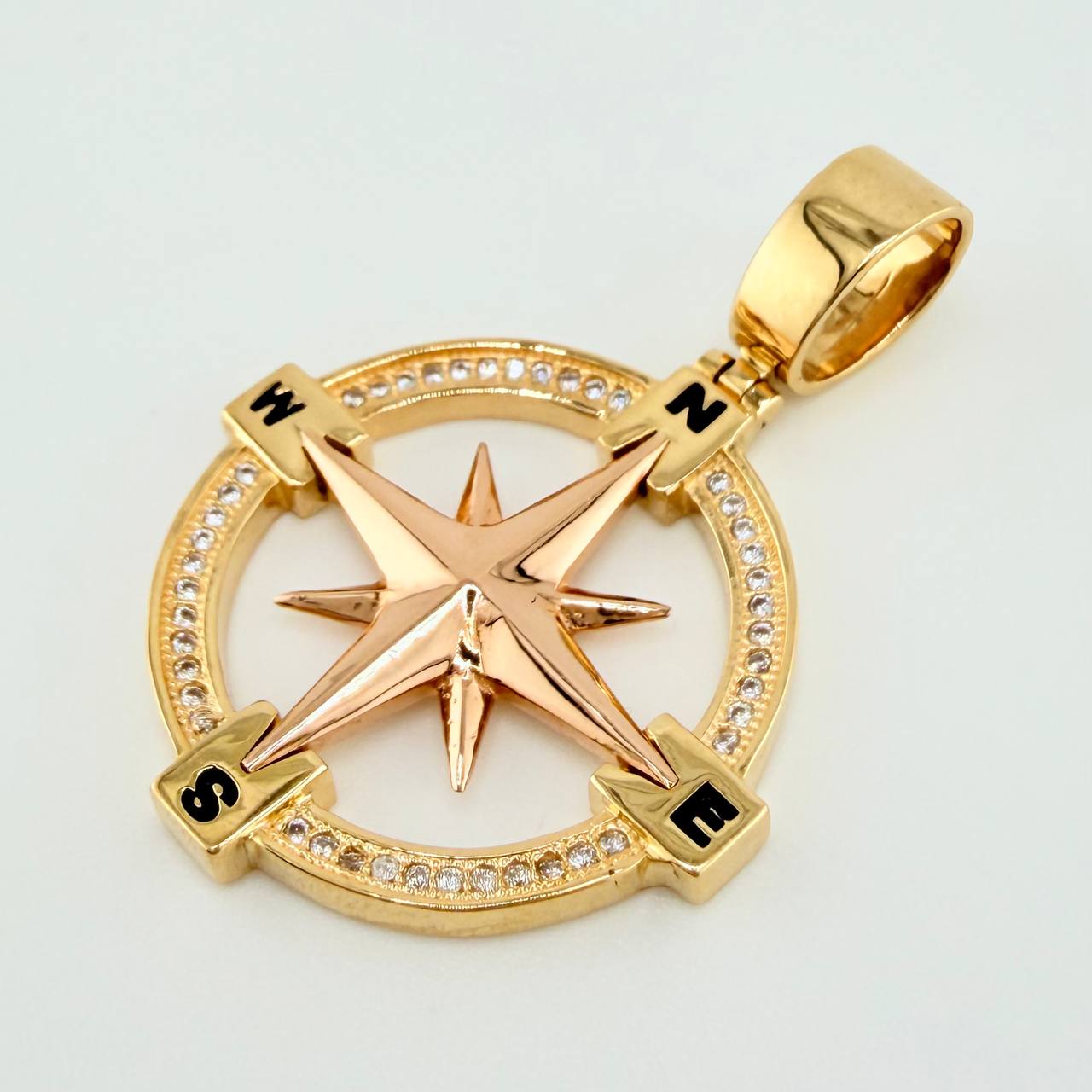 Dije Brujula 7.4gr / 4cm / Dos Oros Amarillo Rosa 18K