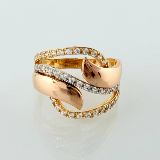 Anillo Rustico Olas 4.3gr / T7 1/2 / Dos Oros Amarillo Rosa 18K *