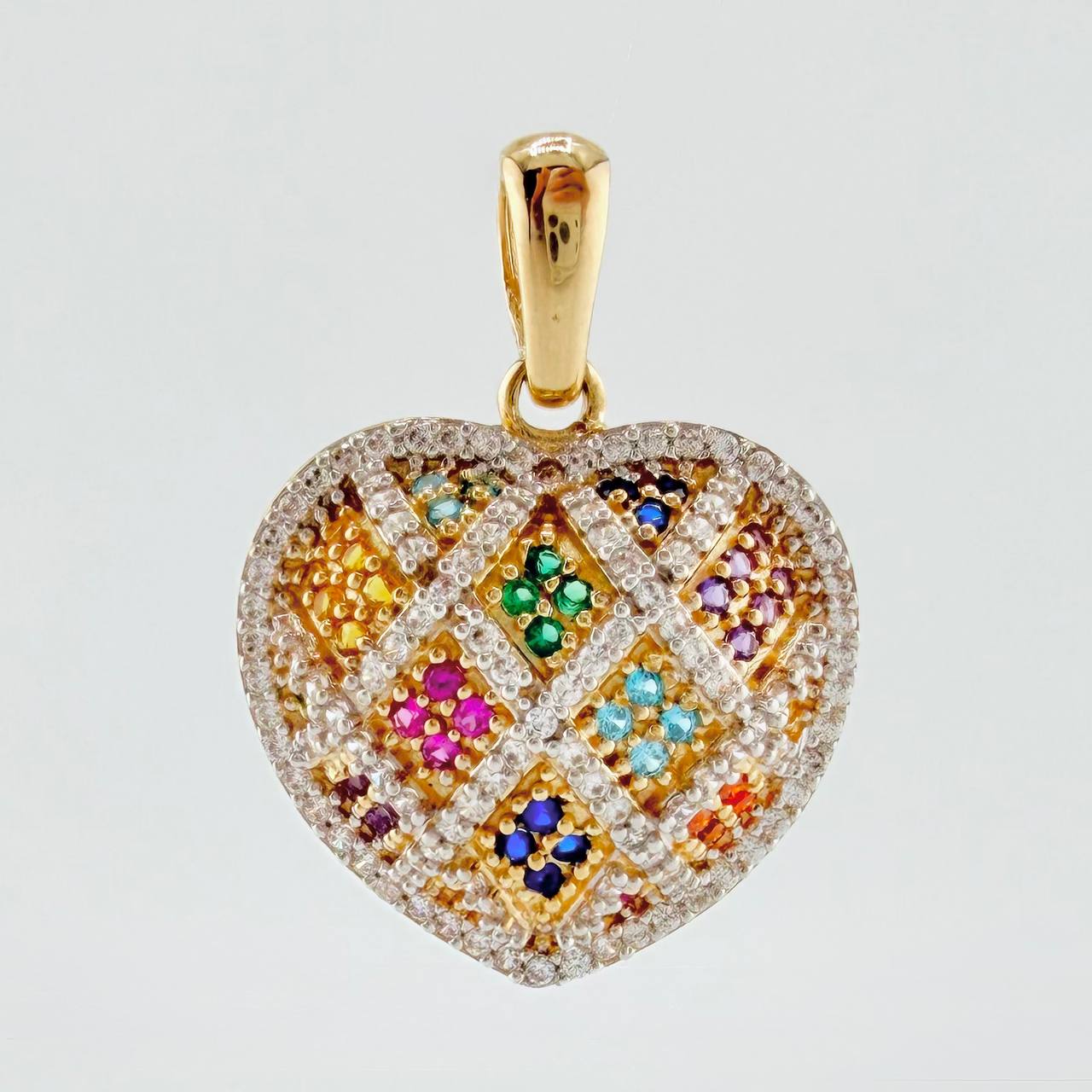 Dije Corazón Tupido 5.05gr / 2.8cm / Dos Oros Amarillo Blanco 18K