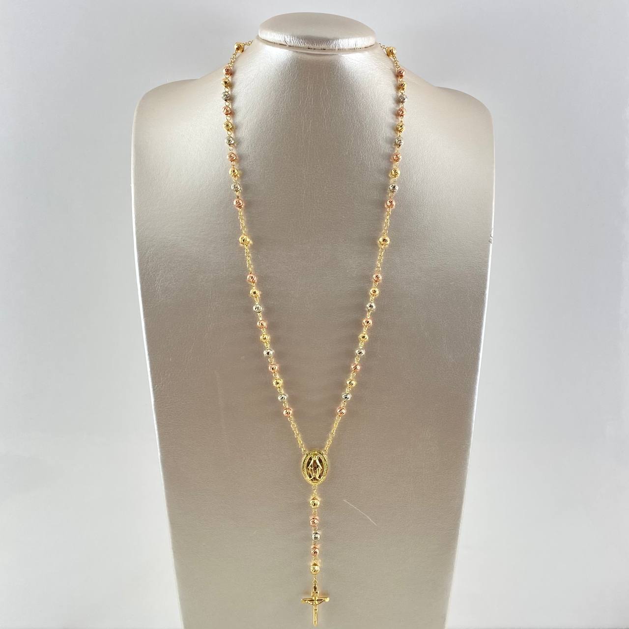 Rosario Virgen Milagrosa 14.95gr / 60cm / 5mm - 6 mm Cruz Cristo Liso Tres Oros 18K