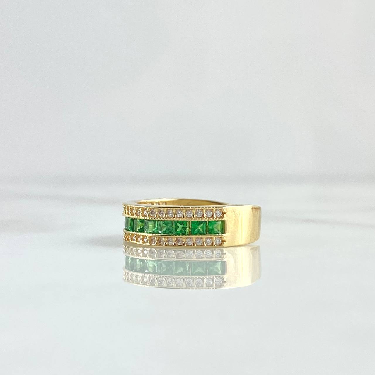 Anillo Argolla Carril Intermedio 3.3gr / T5 3/4 / Circones Blancos - Verdes Oro Amarillo 18K