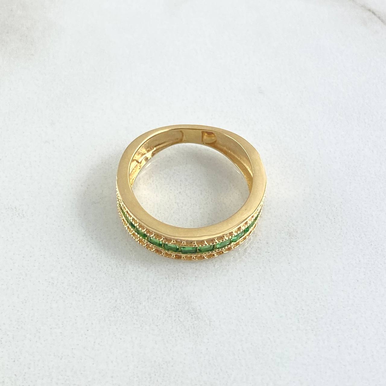 Anillo Argolla Carril Intermedio 3.3gr / T5 3/4 / Circones Blancos - Verdes Oro Amarillo 18K