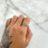 Anillo Argolla Carril Intermedio 3.3gr / T5 3/4 / Circones Blancos - Verdes Oro Amarillo 18K