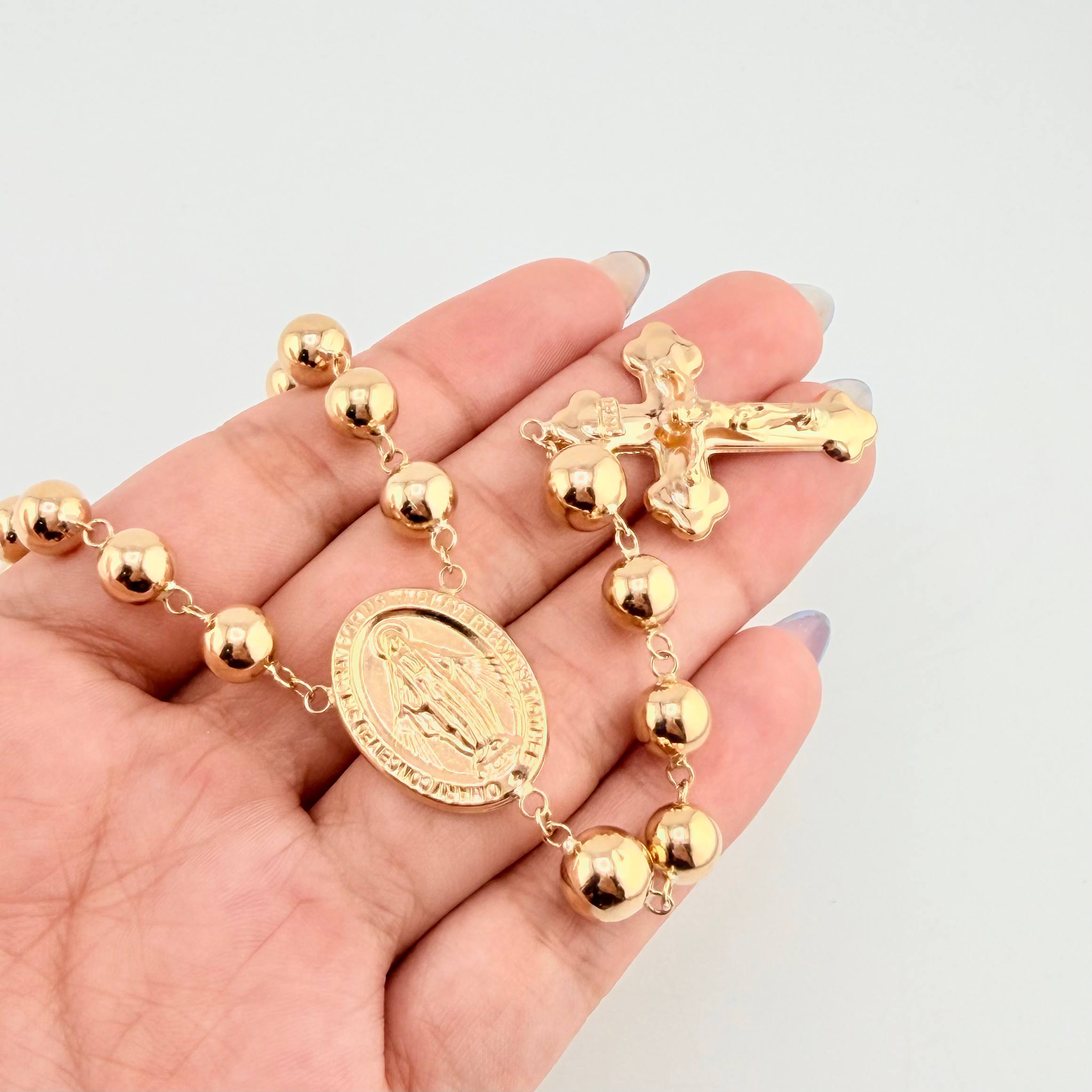 Rosario Milagrosa Cruz Cristo 22gr / 65cm / 7mm-8mm Oro Amarillo 18K *