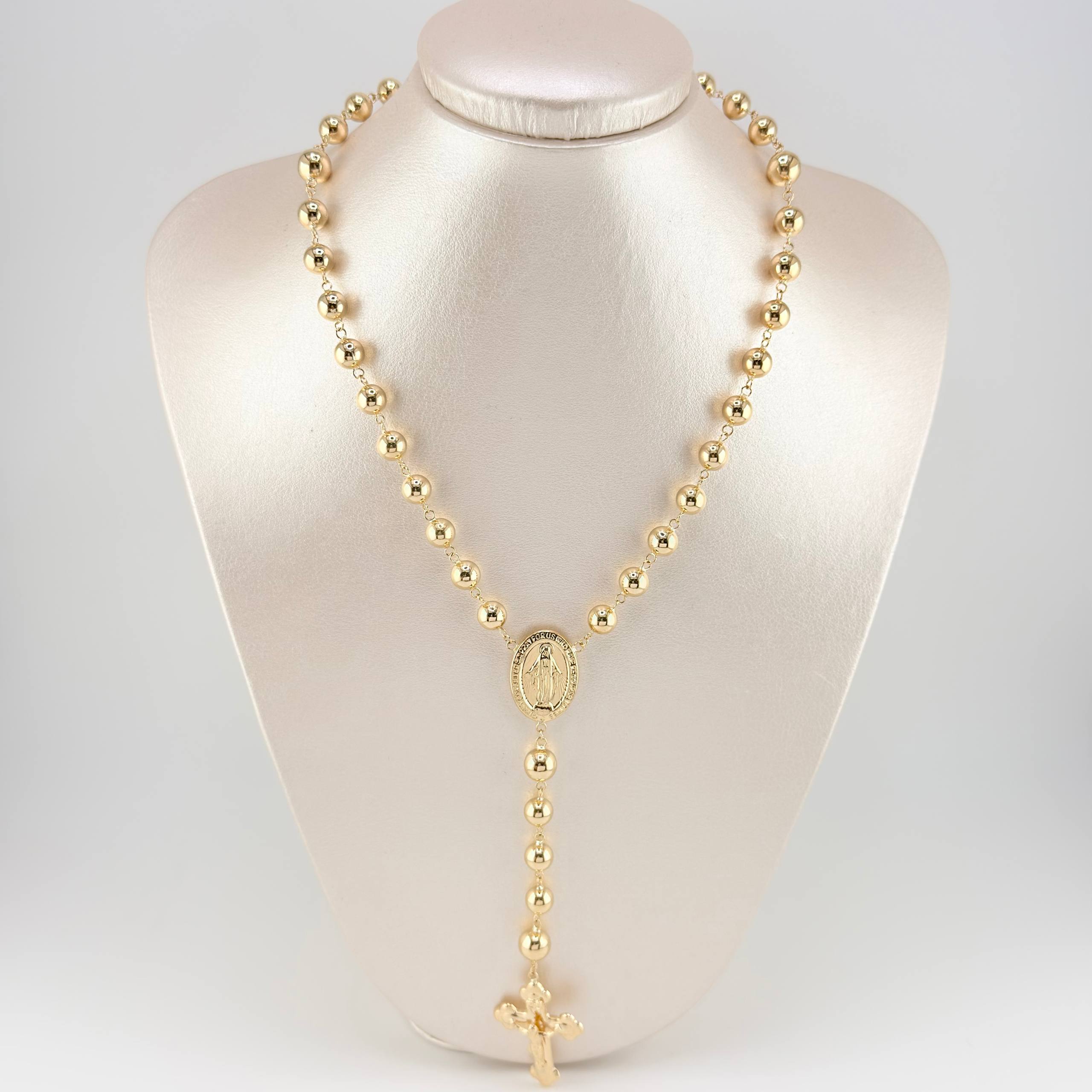 Rosario Virgen Milagrosa Cruz Cristo 21.95gr / 65cm / 7mm-8mm Oro Amarillo 18K