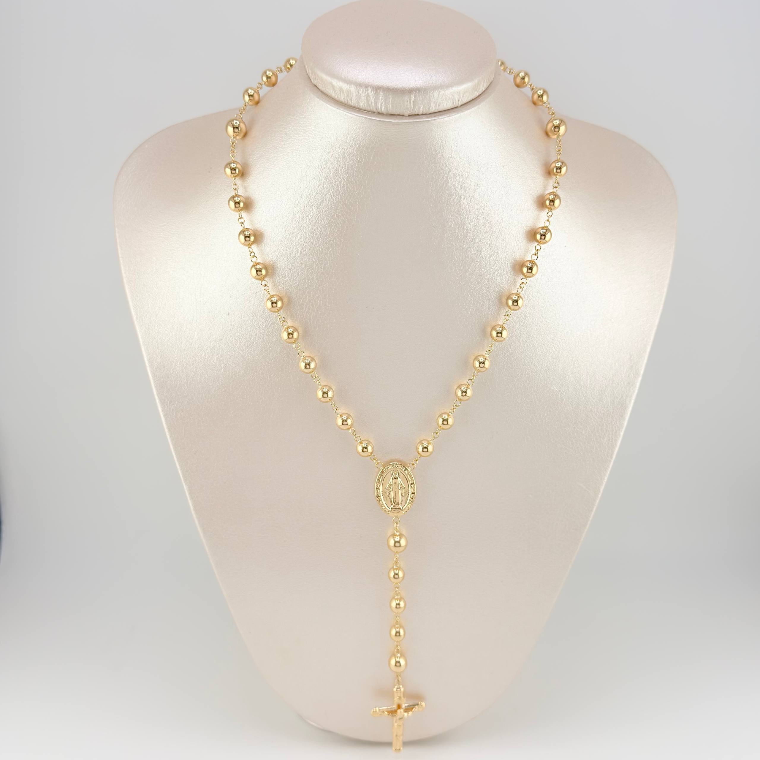 Rosario Virgen Milagrosa Cruz Cristo 17.1gr / 65cm / 6mm-7mm Oro Amarillo 18K ©