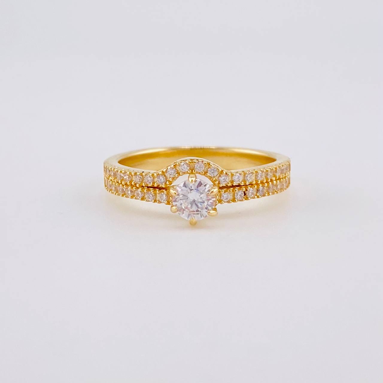 Anillo Solitario Doble Carril Curvo 3.35g / T6 Oro Amarillo 18K