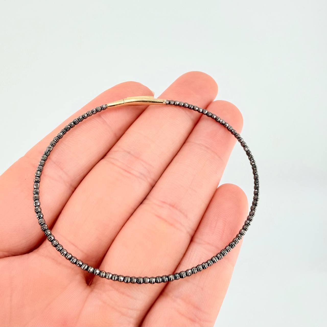 Pulso Aro Diamantado 2.75g / 18cm / 1.7mm Dos Oros Negro Amarillo 18K