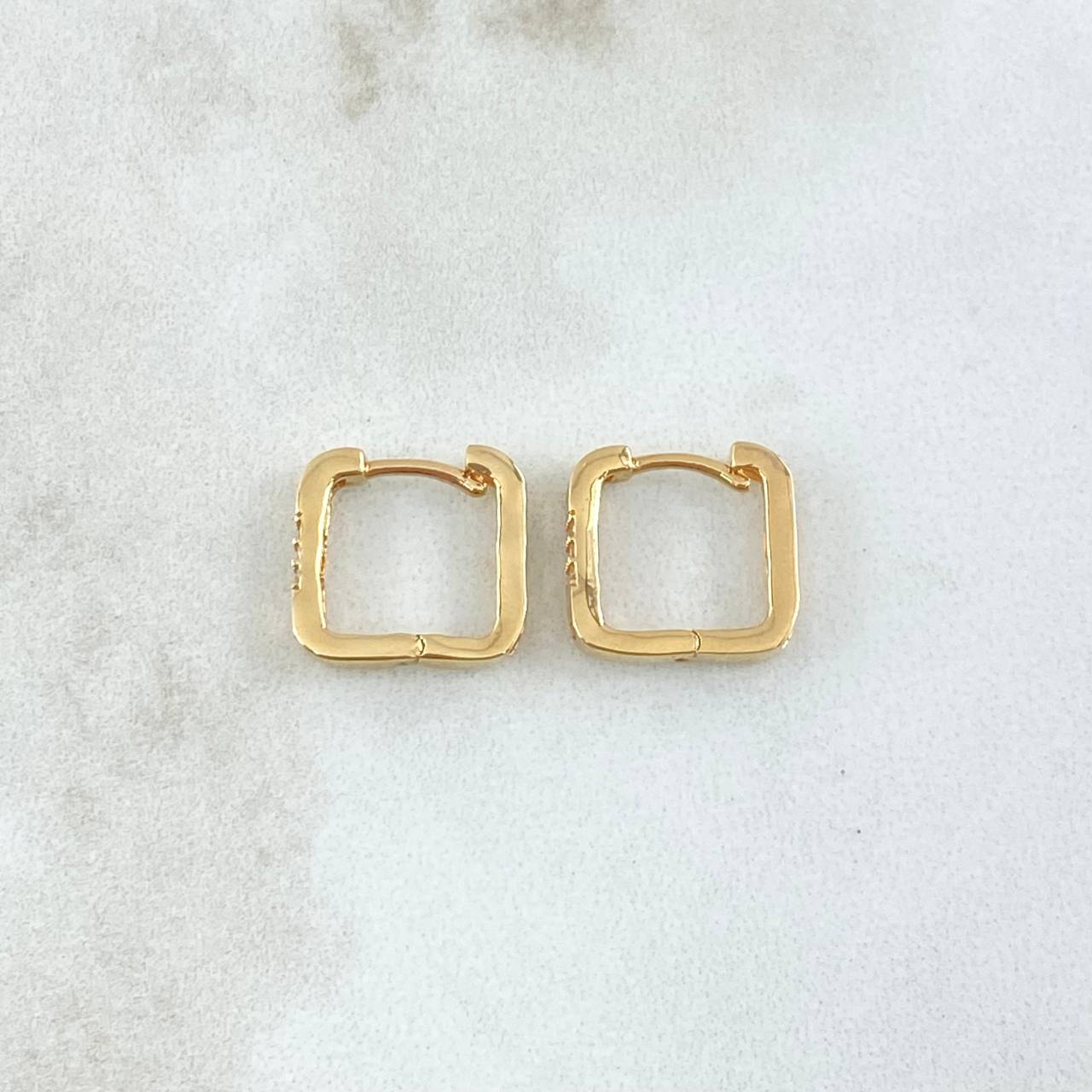 Candongas Cuadradas Clavo 2.4gr / 1.2cm / Circones Blancos Oro Amarillo 18K
