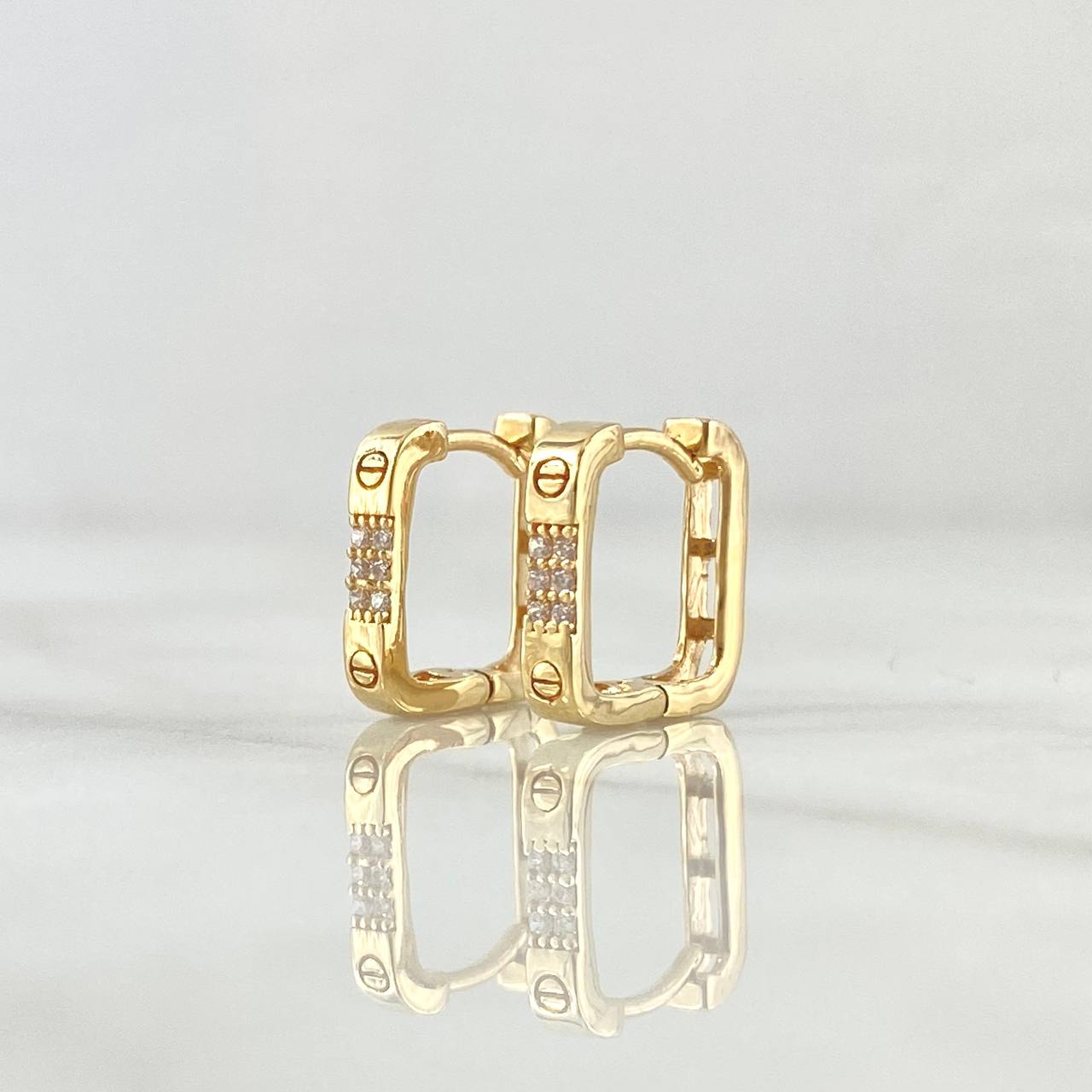 Candongas Cuadradas Clavo 2.4gr / 1.2cm / Circones Blancos Oro Amarillo 18K