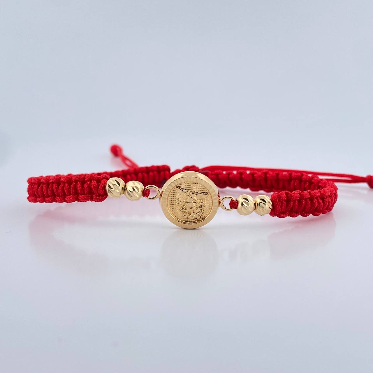 Pulsera Tejida Roja San Miguel Arcángel 1.45gr / Oro Amarillo 18K &