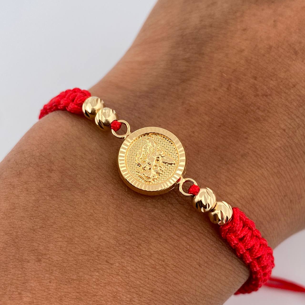 Pulsera Tejida Roja San Miguel Arcángel 1.45gr / Oro Amarillo 18K &