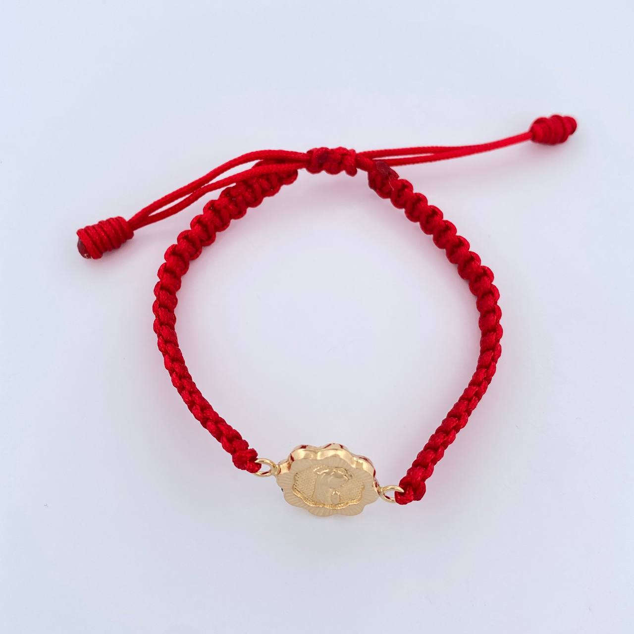 Pulsera Tejida Roja Virgen María Flor 1.1gr / Oro Amarillo 18K &