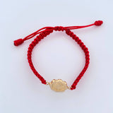Pulsera Tejida Roja Virgen María Flor 1.1gr / Oro Amarillo 18K &