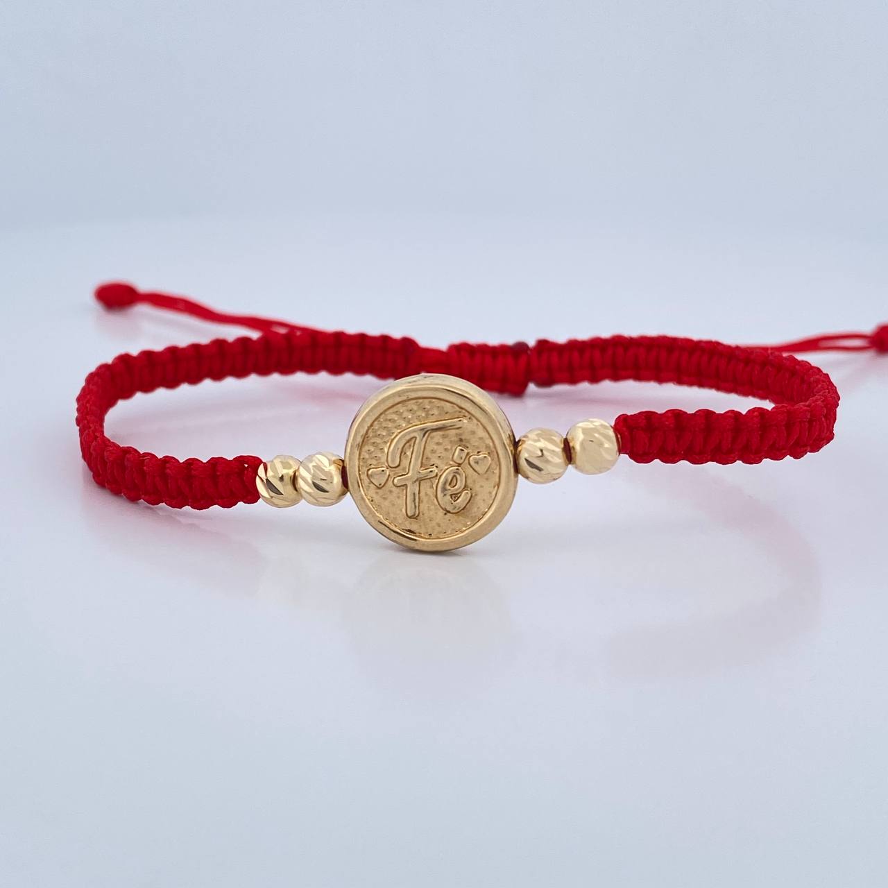 Pulsera Tejida Roja Fe 1.35gr / Oro Amarillo 18K &