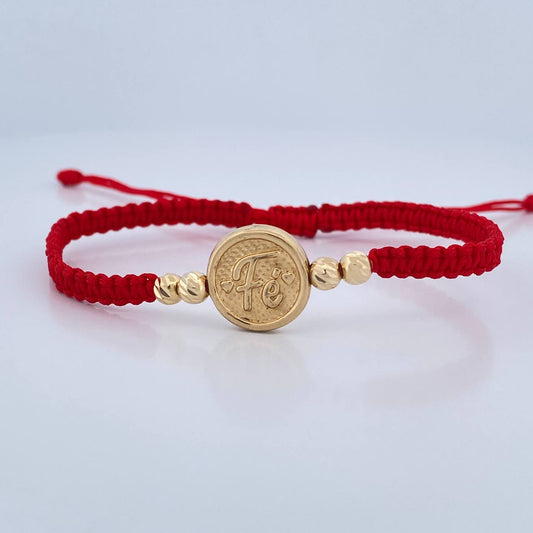 Pulsera Tejida Roja Fe 1.35gr / Oro Amarillo 18K &