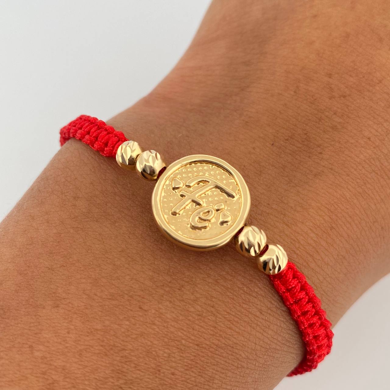Pulsera Tejida Roja Fe 1.35gr / Oro Amarillo 18K &