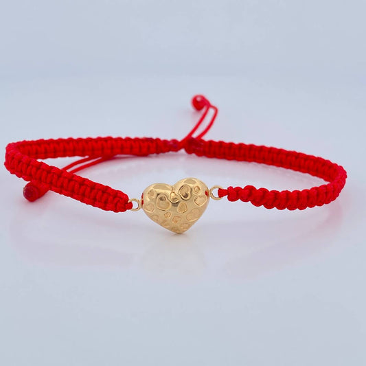 Pulsera Tejida Roja Corazon 0.85gr / Oro Amarillo 18K &
